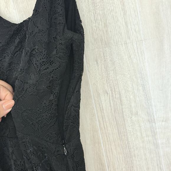 Free People Dress Medium Reflected Moonlight Black Lace Ribbon Skater Whimsygoth - Picture 7 of 15